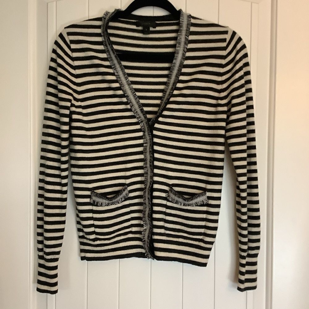 J.Crew‎ Dark Gray & Cream Striped Cardigan